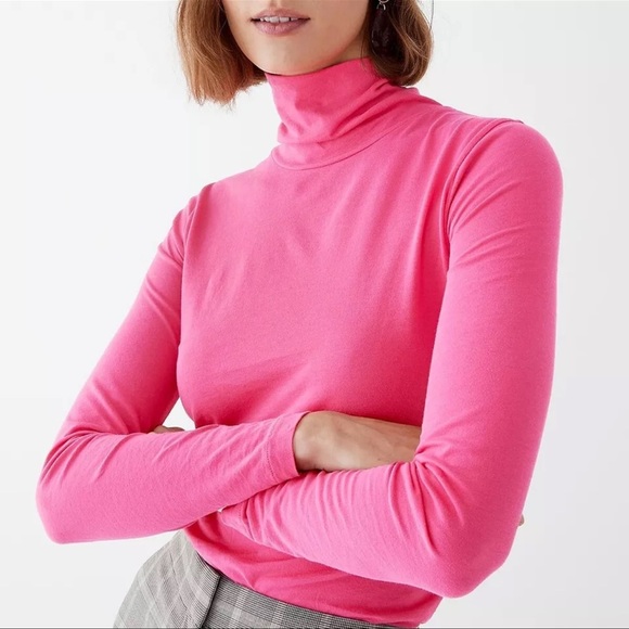 J Crew Cotton Tissue Turtleneck in Sweet Fuchsia Pink Size Medium - Picture 1 of 6